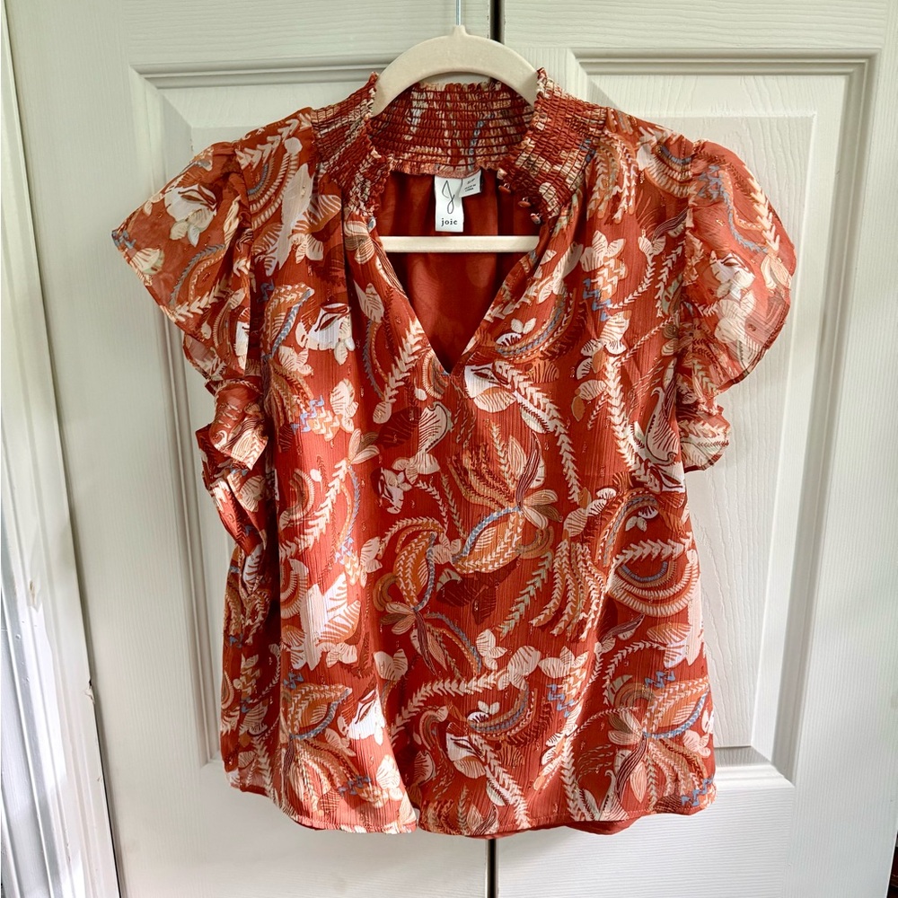 Joie Women's Floral Ruffle Sleeve Top - Orange, size Small / S